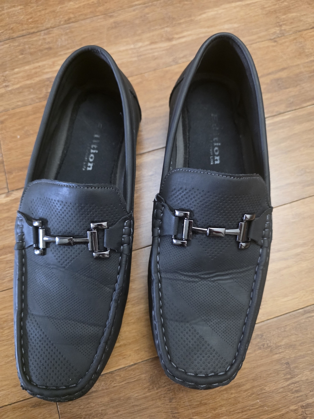 Men's Black Slip-On Driving Loafers with Metal Bit